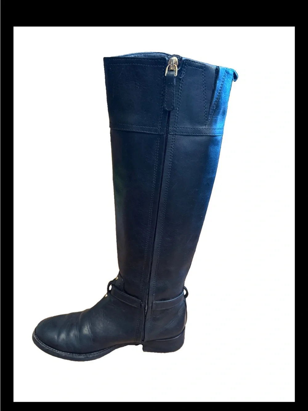 Tory Burch Marlene Equestrian Riding Boots Women Black Leather Knee High Sz 6.5